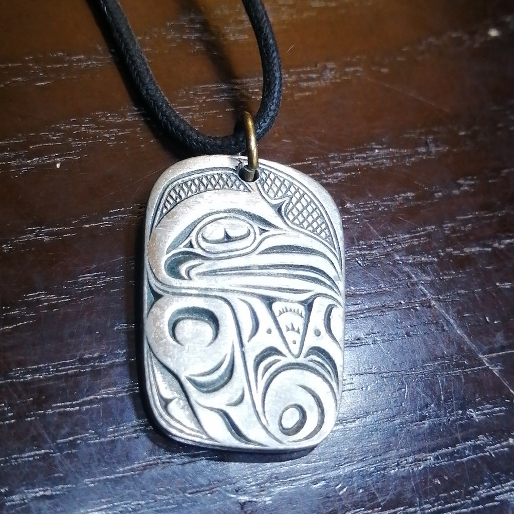 Frederick Pewter Canada Raven Artisan Vintage Pendant On Black Cord 26" Long